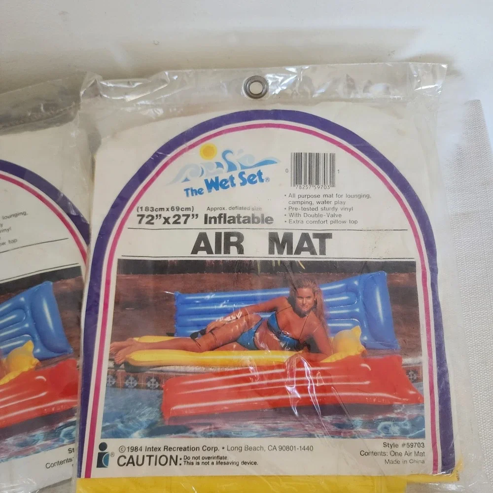The Wet Set Air Mat Lot Of 2 80s Vintage Inflatable Pool Floaties Yellow Blue